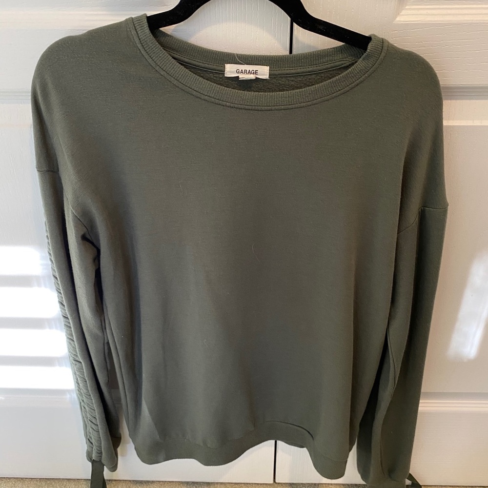 Garage Sweater with cinched/self tie sleeves